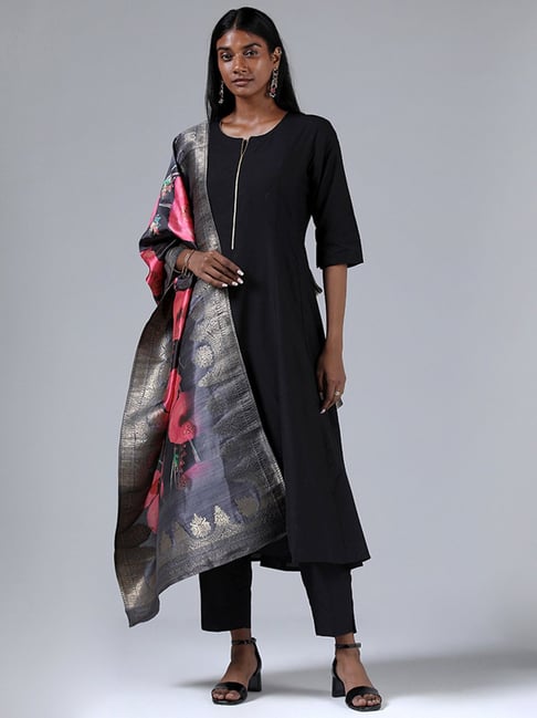 SARINKU Women's Cotton Straight Solid Black Kurta with Palazzo Pants (M) :  Amazon.in: Fashion