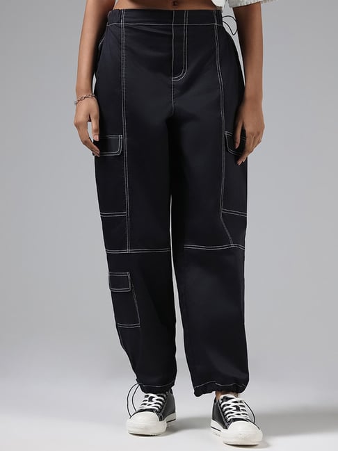 Buy HIGH-WAIST BLACK PARACHUTE PANTS for Women Online in India
