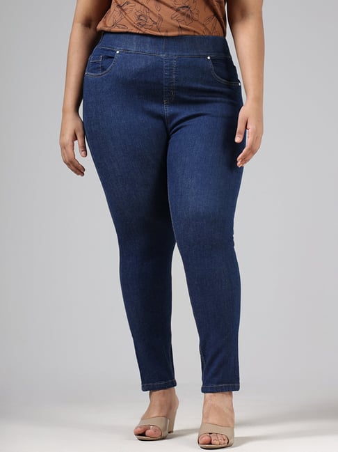 Buy Gia Dark Navy Wide-Leg Denim Jeggings from Westside