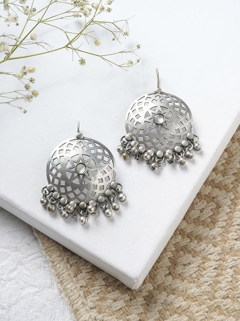 Buy Teejh Siranshi Silver Oxidized Ghungroo Dangler Earrings