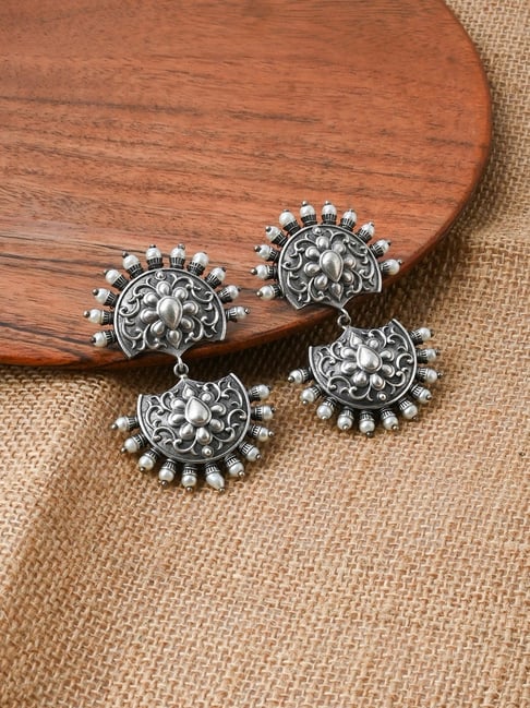 Buy Silver-Plated Alloy Oxidised Round Earrings With Ring Combo - The Pari  Online at Best Price | Distacart