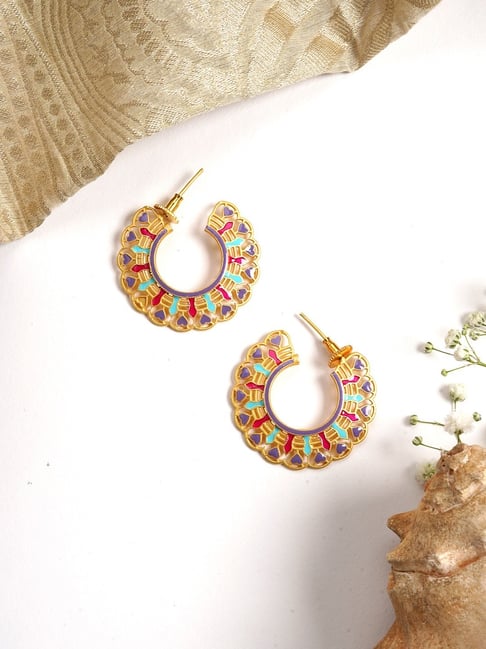 Buy Yellow Chimes Pink Boho Handmade Flower Half Hoop Earrings online