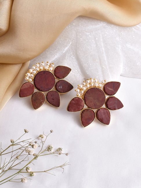 Buy HAUTE CURRY Stylish Red Stone Studded Earrings | Shoppers Stop