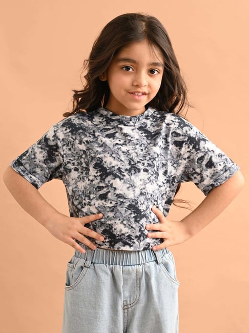 LilPicks Kids Black & Grey Cotton Printed Top