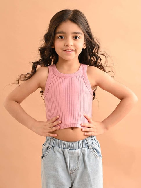 LilPicks Kids Pink Cotton Regular Fit Top