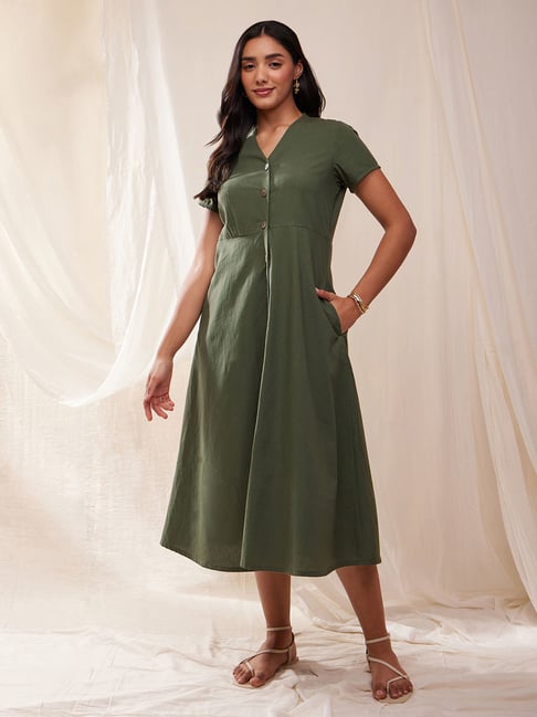 Pink Fort Green Shirt Dress