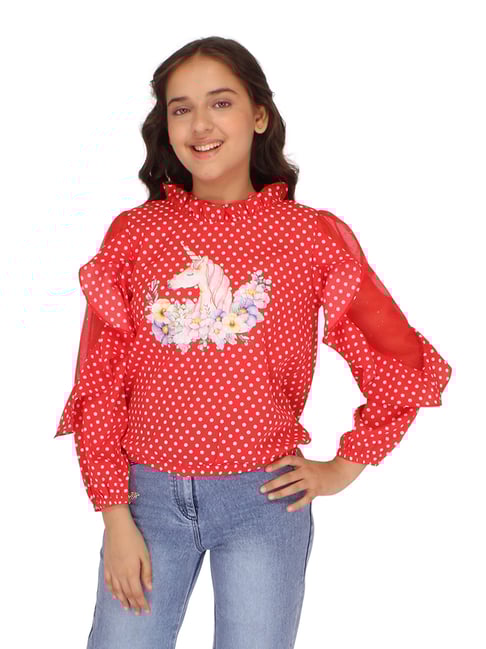 Cutecumber Kids Red Floral Print Full Sleeves Top