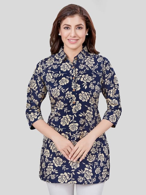 Saree Swarg Navy Printed A Line Kurti-picture-42