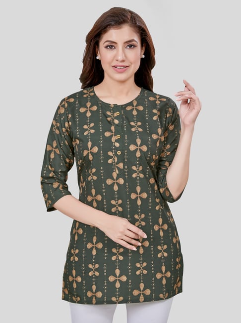 Saree Swarg Green Printed A Line Kurti-picture-22