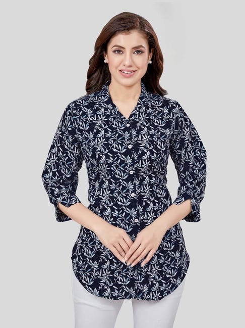 Saree Swarg Navy Printed A Line Kurti-picture-20