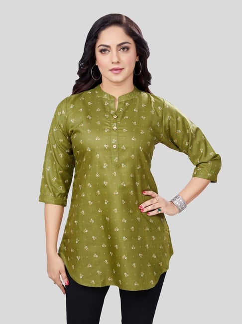 Saree Swarg Green Printed A Line Kurti-picture-45