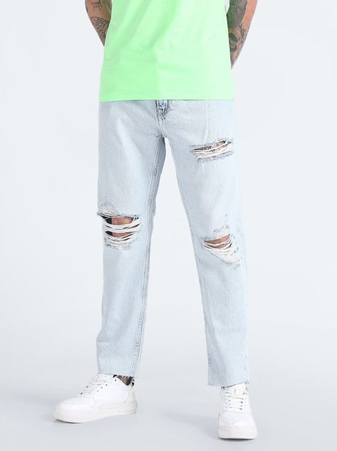 Calvin Klein Jeans Denim Light Cotton Straight Fit Distressed Jeans