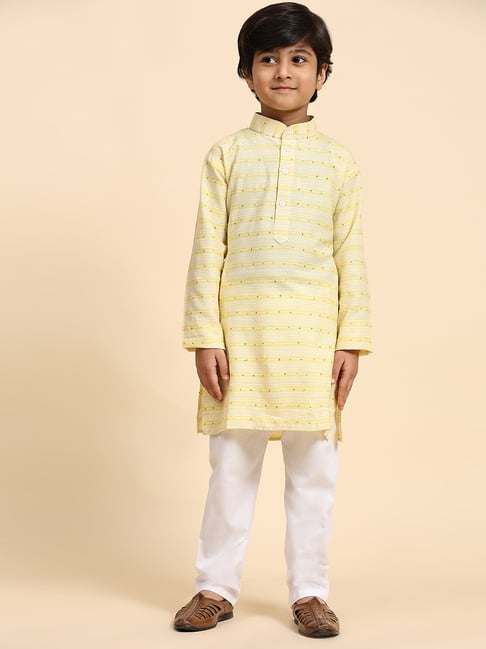 Pro-Ethic Style Developer Kids Yellow & White Embellished Full Sleeves Kurta with Pyjamas-picture-38