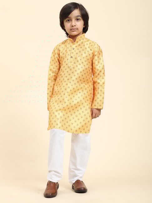 Pro-Ethic Style Developer Kids Yellow & White Printed Full Sleeves Kurta with Pyjamas-picture-21
