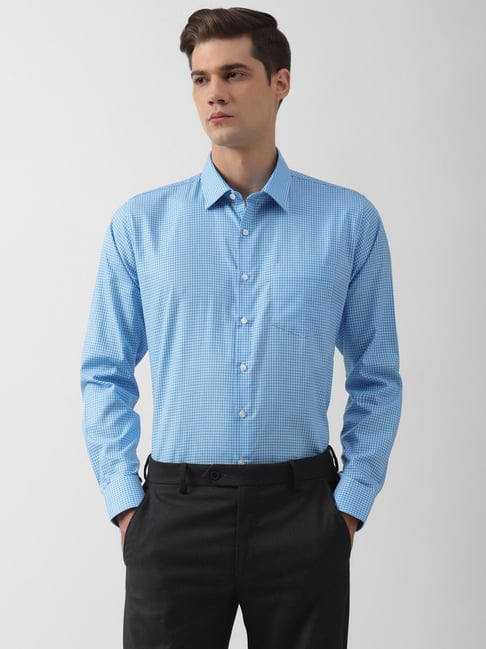 Van Heusen Blue Cotton Slim Fit Checks Shirt-picture-24