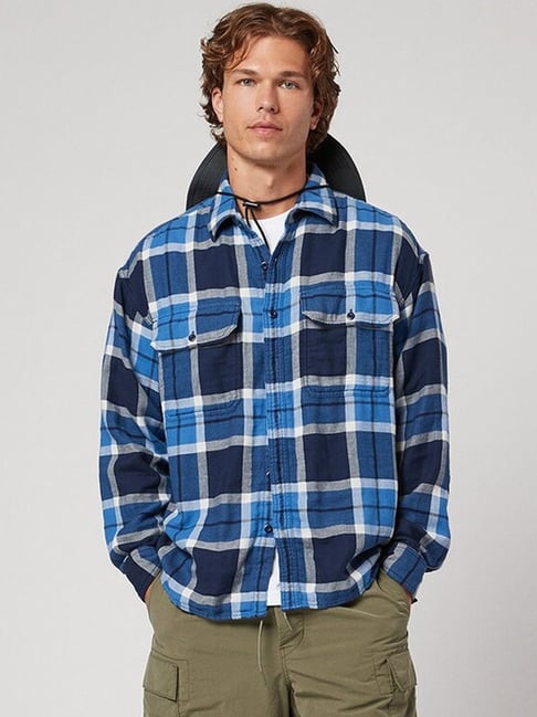 Buy American Eagle Outfitters Blue Cotton Regular Fit Checks