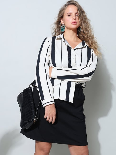 Vero Moda Curve Black & White Cotton Striped Shirt-picture-26