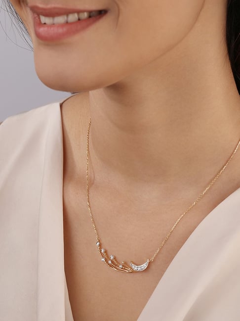 Mia by Tanishq Crescent Comet's Glimmer 14k Gold Diamond Necklace - Main Image