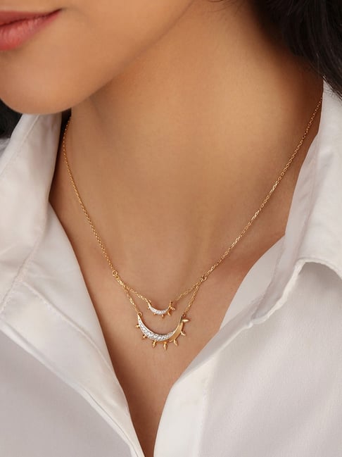 Yellow Gold Crescent Moon Pendant Necklace