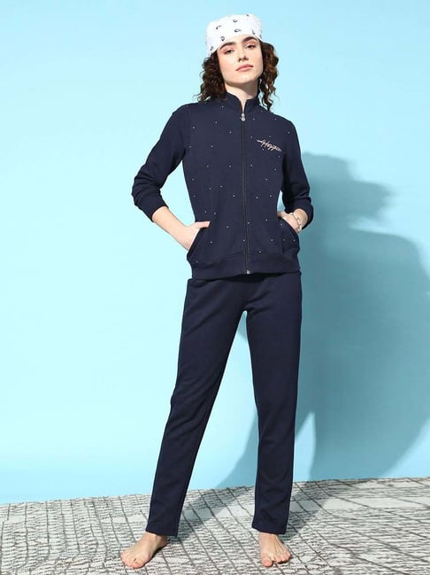 Buy Sweet Dreams Navy Polka Dots Night Suit for Women Online