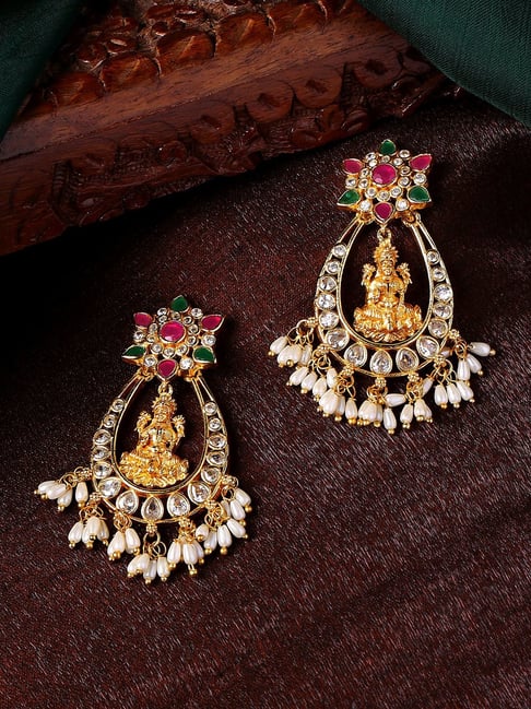 Gold Plated CZ Lakshmi Devi Embellished with Elephants Designer Earrings –  Estele