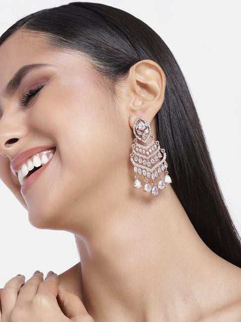 Estele Rose Gold-Plated CZ Dazzling Design Chandelier Earrings-picture-25