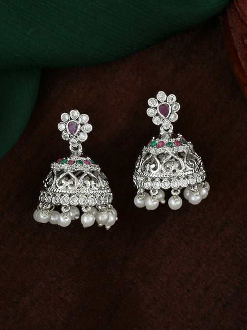 Estele Rhodium-Plated CZ Elegant Pearl Jhumki Earrings-picture-42