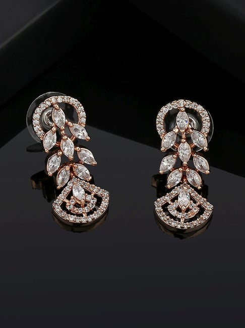 Estele Rose Gold-Plated CZ Marquise Melody Dangler Earrings-picture-20