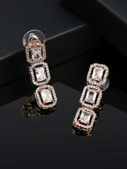 Estele Rose Gold-Plated CZ Ossum Octagon Dangler Earrings-picture-33