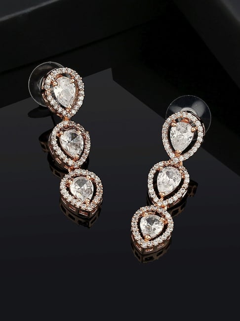 Estele Rose Gold-Plated CZ Precious Pears Dangler Earrings-picture-14