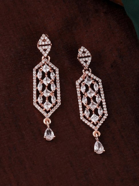 Estele Rose Gold-Plated CZ Shimmering Design Dangler Earrings-picture-28