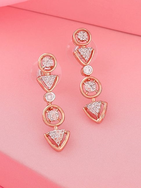 Estele Rose Gold-Plated CZ Geometric Design Dangler Earrings-picture-38