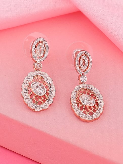 Estele Rose Gold-Plated CZ Elegant Design Dangler Earrings-picture-26