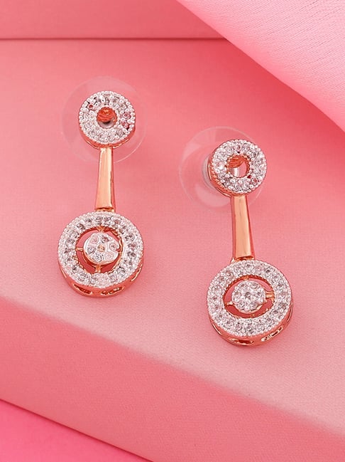 Estele Rose Gold-Plated CZ Sparkling Circular Design Drop Earrings-picture-31