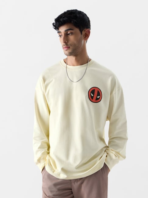 The Souled Store Deadpool: Maximum Effort Off White Loose Fit Oversized Crew T-Shirt