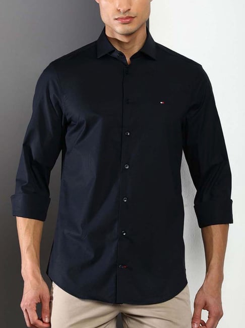 Buy Tommy Hilfiger Black Cotton Slim Fit Shirt for Mens Online @ Tata CLiQ