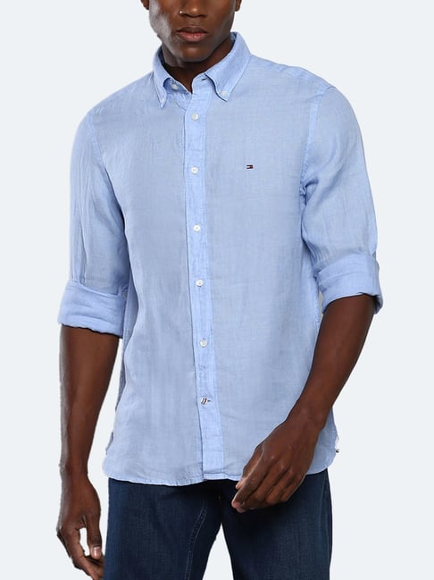 Tommy Hilfiger Vessel Blue Linen Regular Fit Shirt