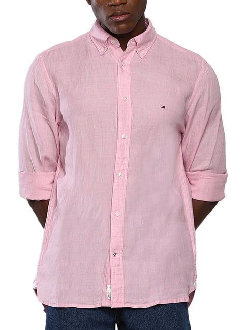 Tommy Hilfiger Classic Pink Linen Regular Fit Shirt