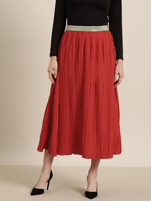 A line clearance midi red skirt