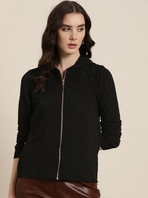 Qurvii Black Front-Open Hoodie