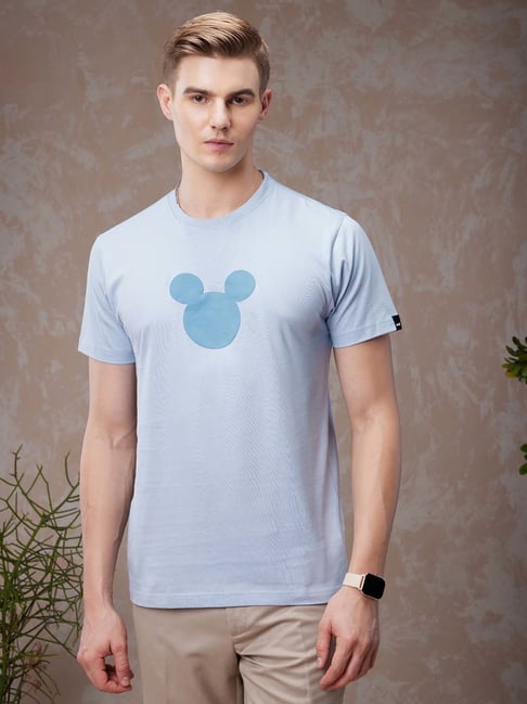 Bewakoof Men's Blue Mickey Mouse Graphic Printed T-Shirt