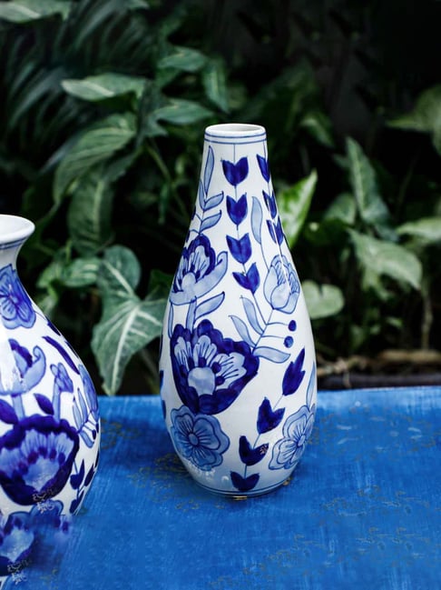Home4U Neelandri Floral Blue & White Ceramic Large Vase
