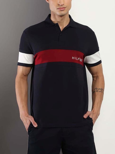 Buy Tommy Hilfiger Navy Cotton Regular Fit Logo Printed Polo T