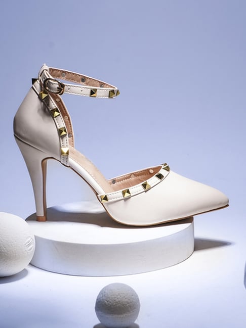 The White Pole Women's White Ankle Strap Stilettos-picture-31
