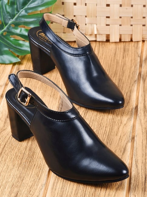 The White Pole Women's Black Back Strap Sandals