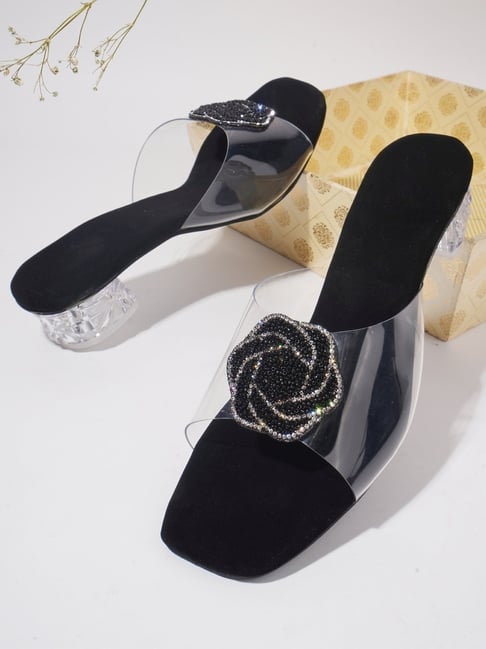 The White Pole Women's Black Casual Sandals