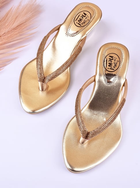 The White Pole Women's Golden Thong Wedges