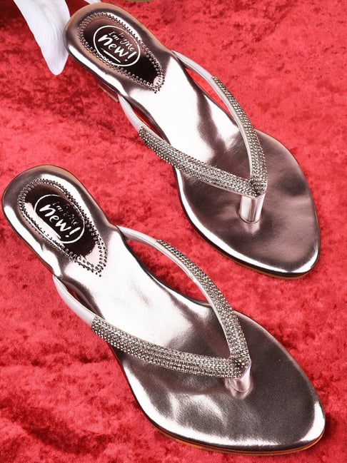 The White Pole Women's Silver Thong Wedges