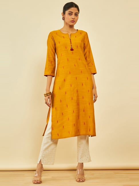 Soch Mustard Cotton Printed Kurti - SAMR KT 41006 | Printed kurti designs,  Long kurti designs, A line kurti