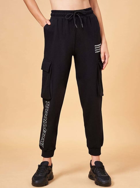 Ajile by Pantaloons Black Cotton Printed Sports Track Pants